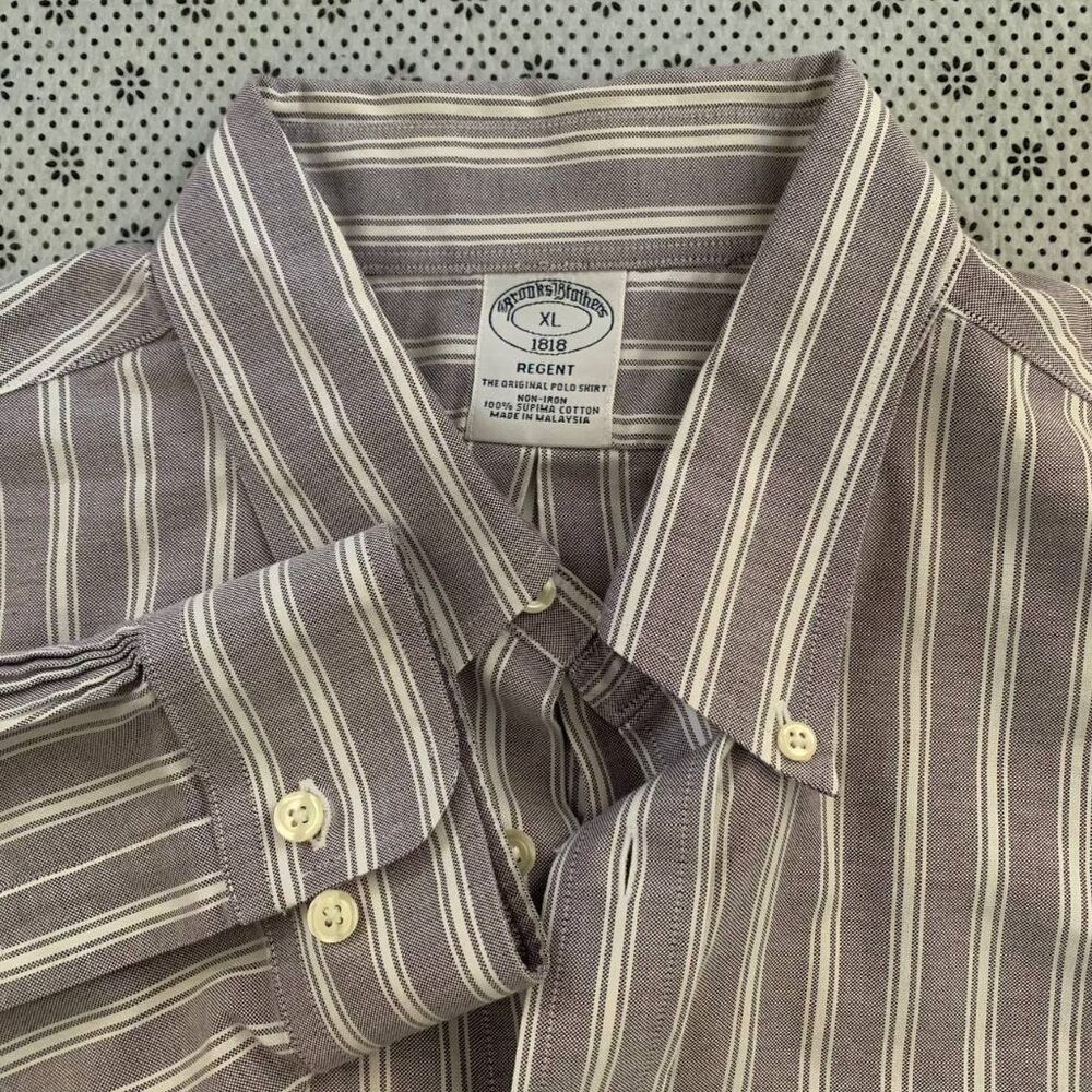Brooks Brothers 1818 Regent Non-Iron Supima Cotton Striped Shirt XL Purple